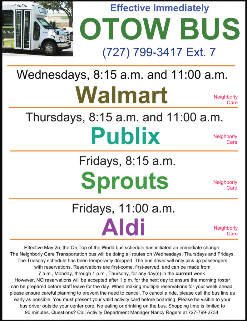 New Shuttle Bus Schedule! Click for more information.
