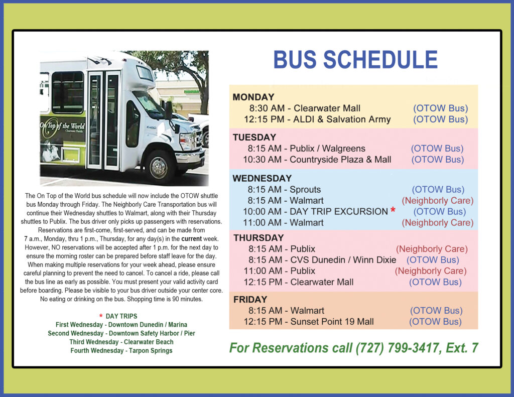 New Shuttle Bus Schedule! Click for more information.