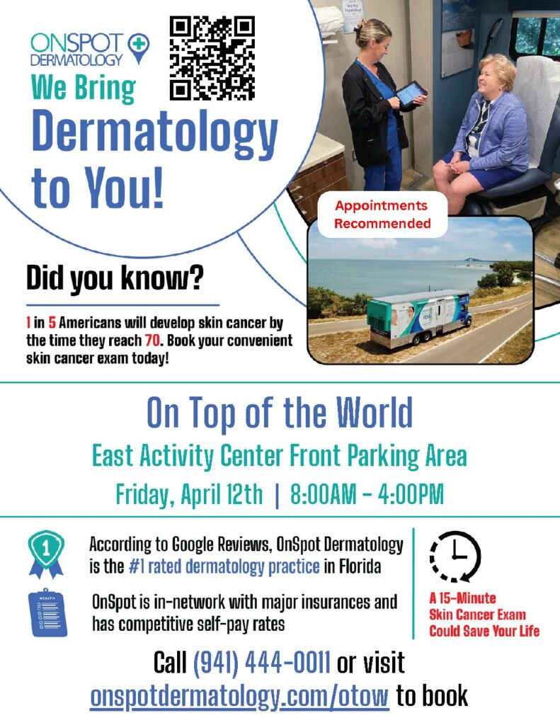 On Spot Dermatology Mobile Unit Rescheduled to Fri April 12, 8 - 3:30 at EAC Front Parking Lot