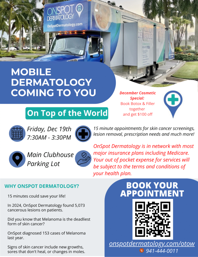 OnSpot Dermatology Fri Dec 19th 7:30 - 3:30 pm EAC Front Lot