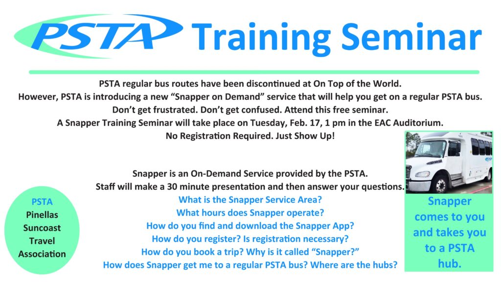 PSTA Training Seminar Tues, Feb 17, 1 pm