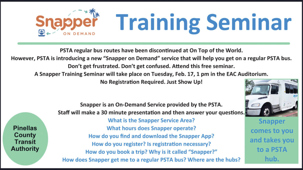 PSTA Training Seminar Tues, Feb 17, 1 pm