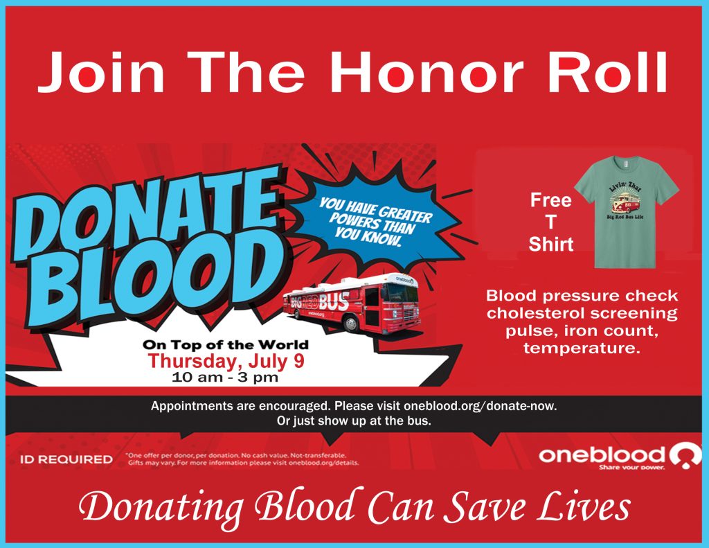 One Blood Thurs July 9th, 10 - 3